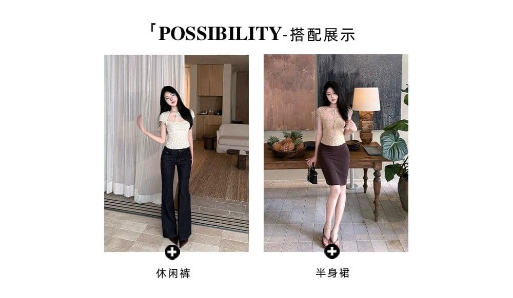원본 원단 것 있음 안감 디자인 센스 무거운 작업 레이스 작은 셔츠 여성 여름 품격 슬림해 보이는 반팔 맨위 상세 이미지 1