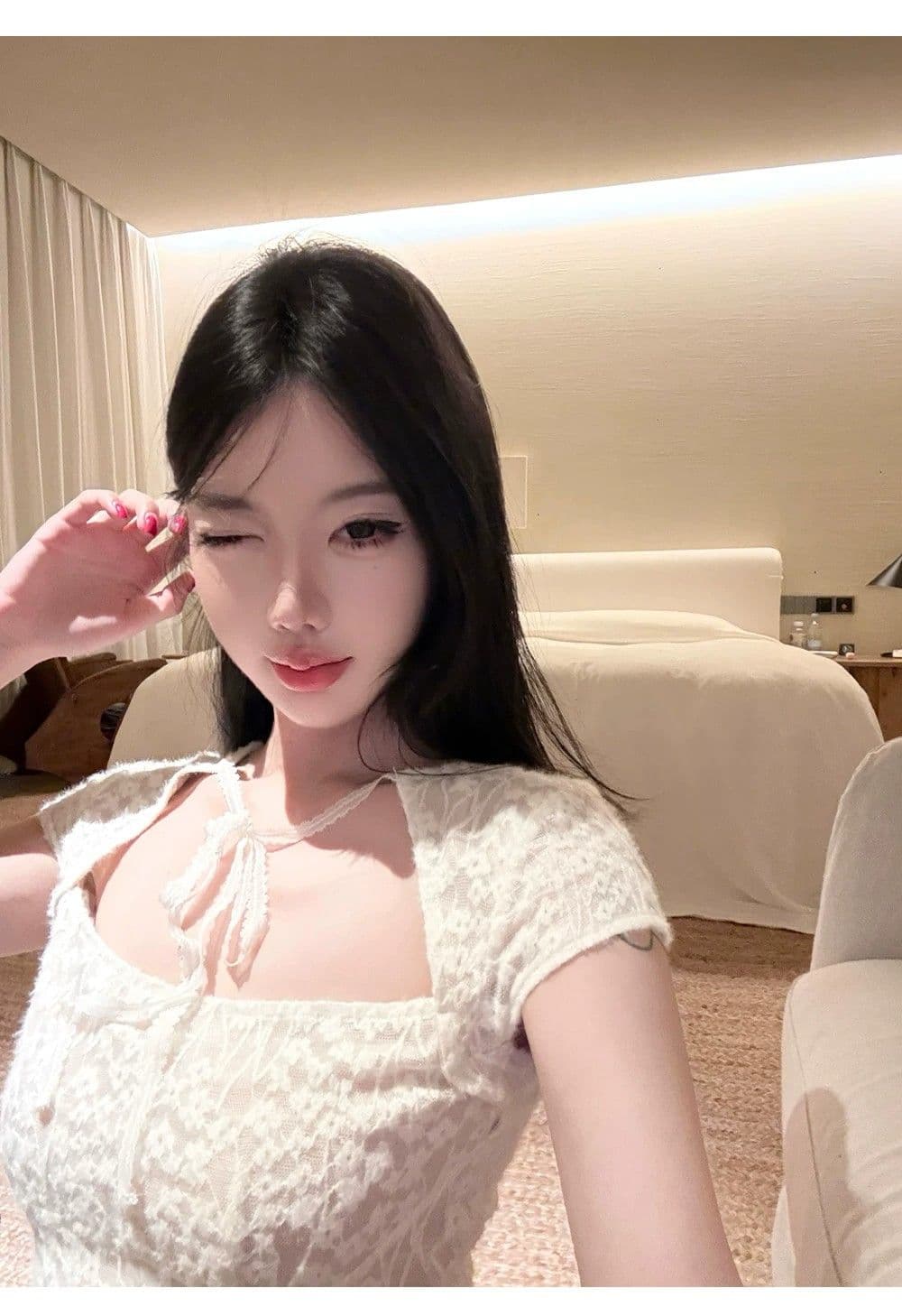 원본 원단 것 있음 안감 디자인 센스 무거운 작업 레이스 작은 셔츠 여성 여름 품격 슬림해 보이는 반팔 맨위 상세 이미지 6