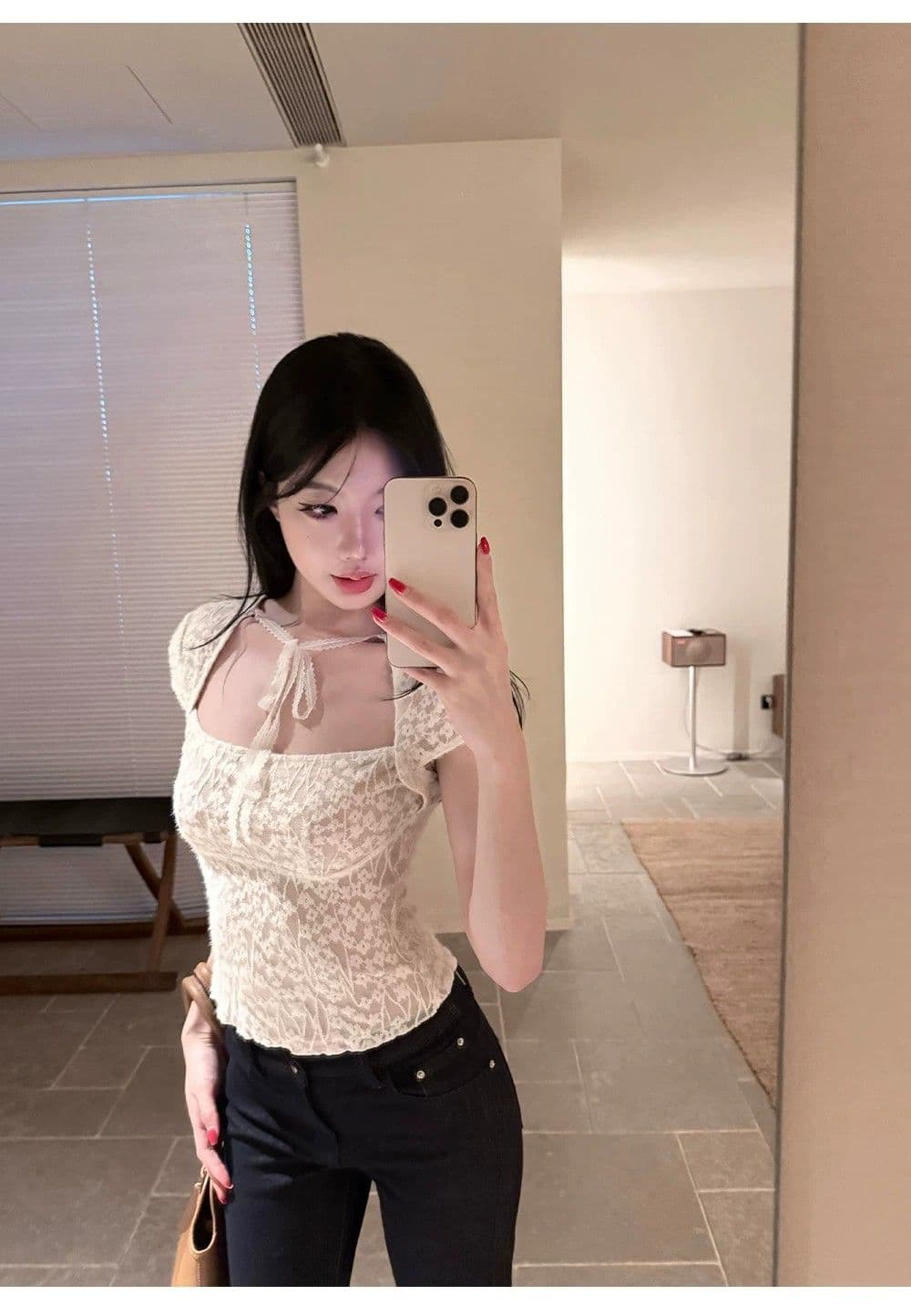 원본 원단 것 있음 안감 디자인 센스 무거운 작업 레이스 작은 셔츠 여성 여름 품격 슬림해 보이는 반팔 맨위 상세 이미지 9