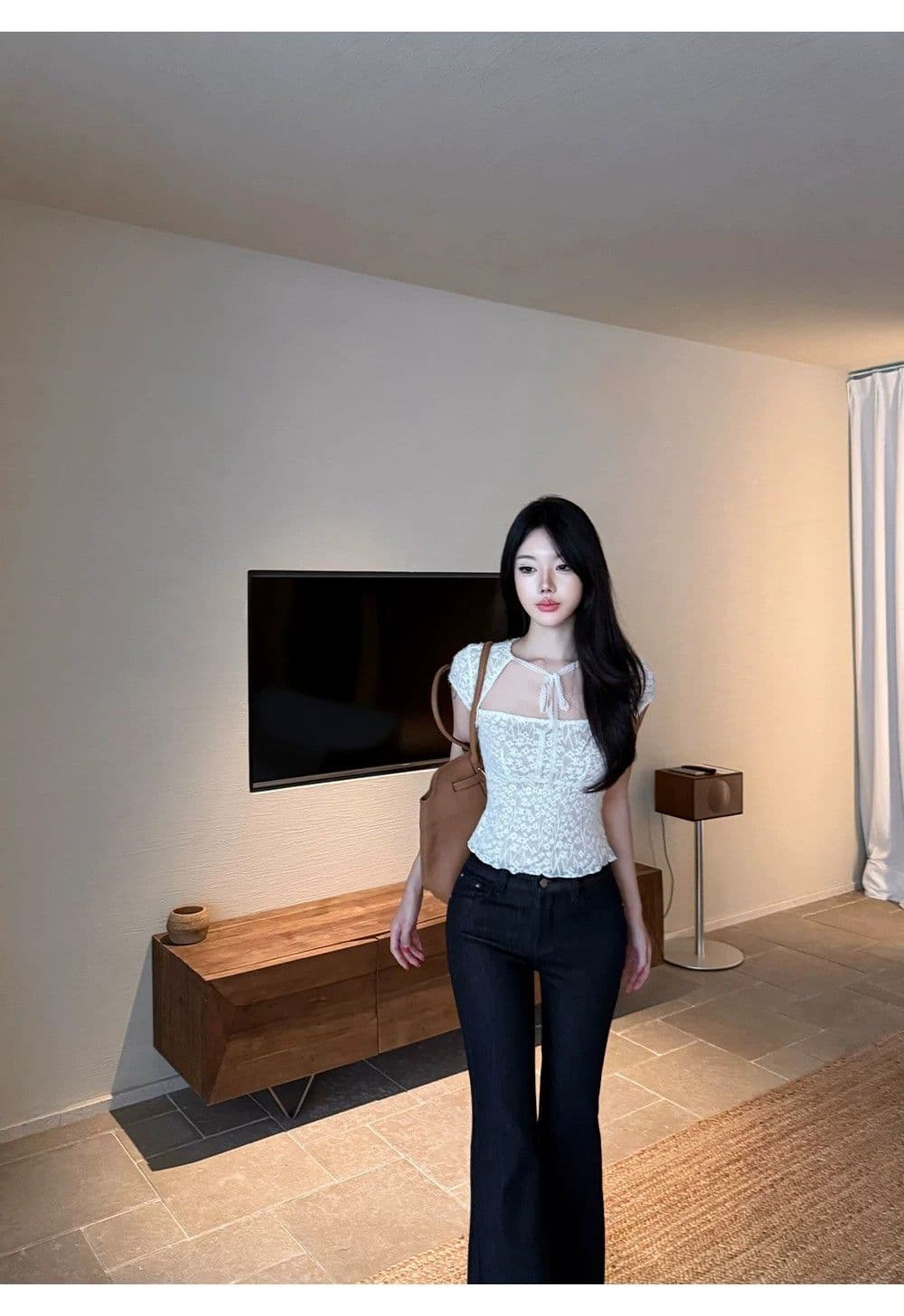 원본 원단 것 있음 안감 디자인 센스 무거운 작업 레이스 작은 셔츠 여성 여름 품격 슬림해 보이는 반팔 맨위 상세 이미지 16