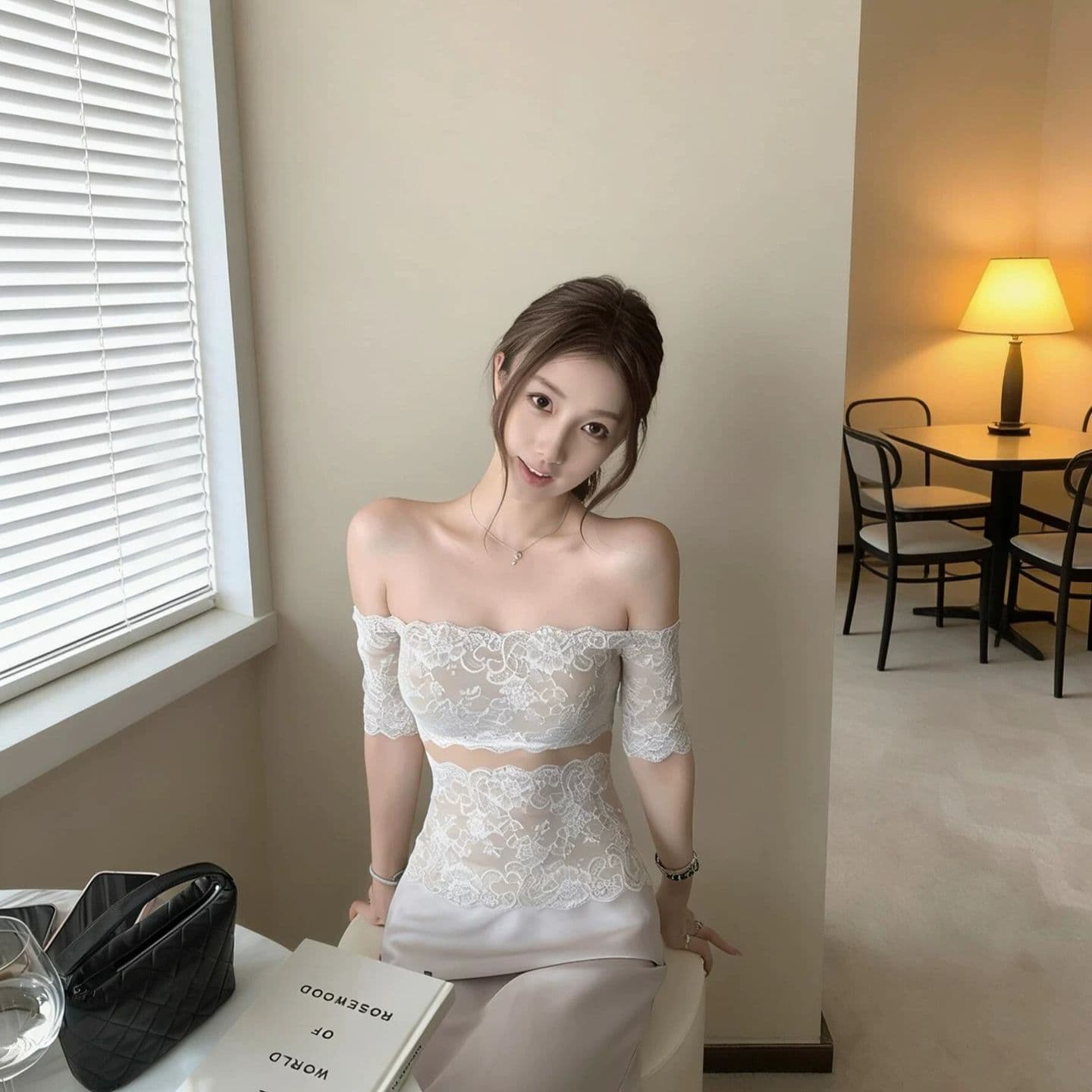 순수한 욕망 바람 레이스 자카드 오프숄더 반팔 티셔츠 여성 여름 핫걸 몸매 가꾸기 기본 셔츠 품격 쇼트 스타일 맨위 이미지 4
