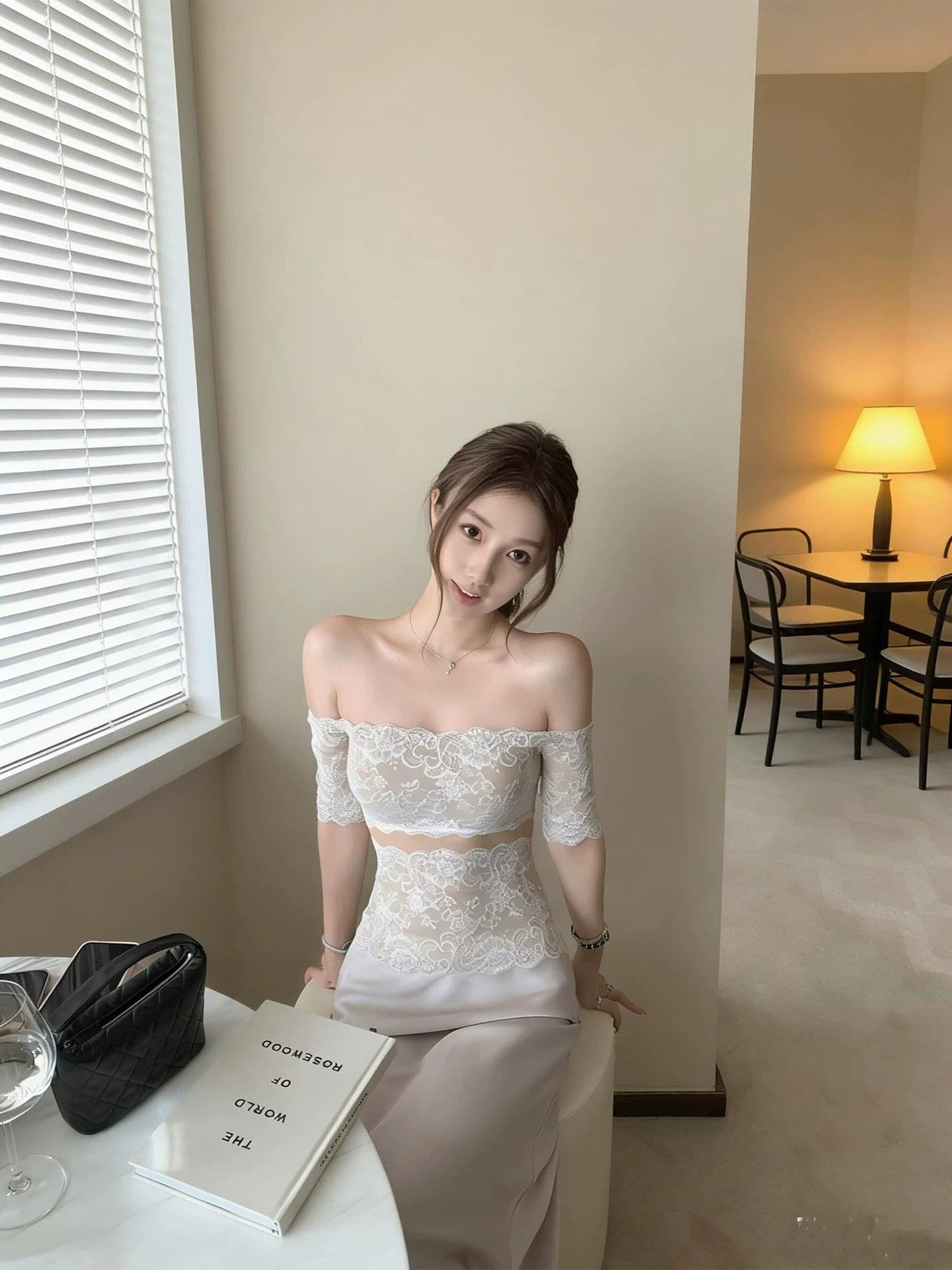순수한 욕망 바람 레이스 자카드 오프숄더 반팔 티셔츠 여성 여름 핫걸 몸매 가꾸기 기본 셔츠 품격 쇼트 스타일 맨위 상세 이미지 2