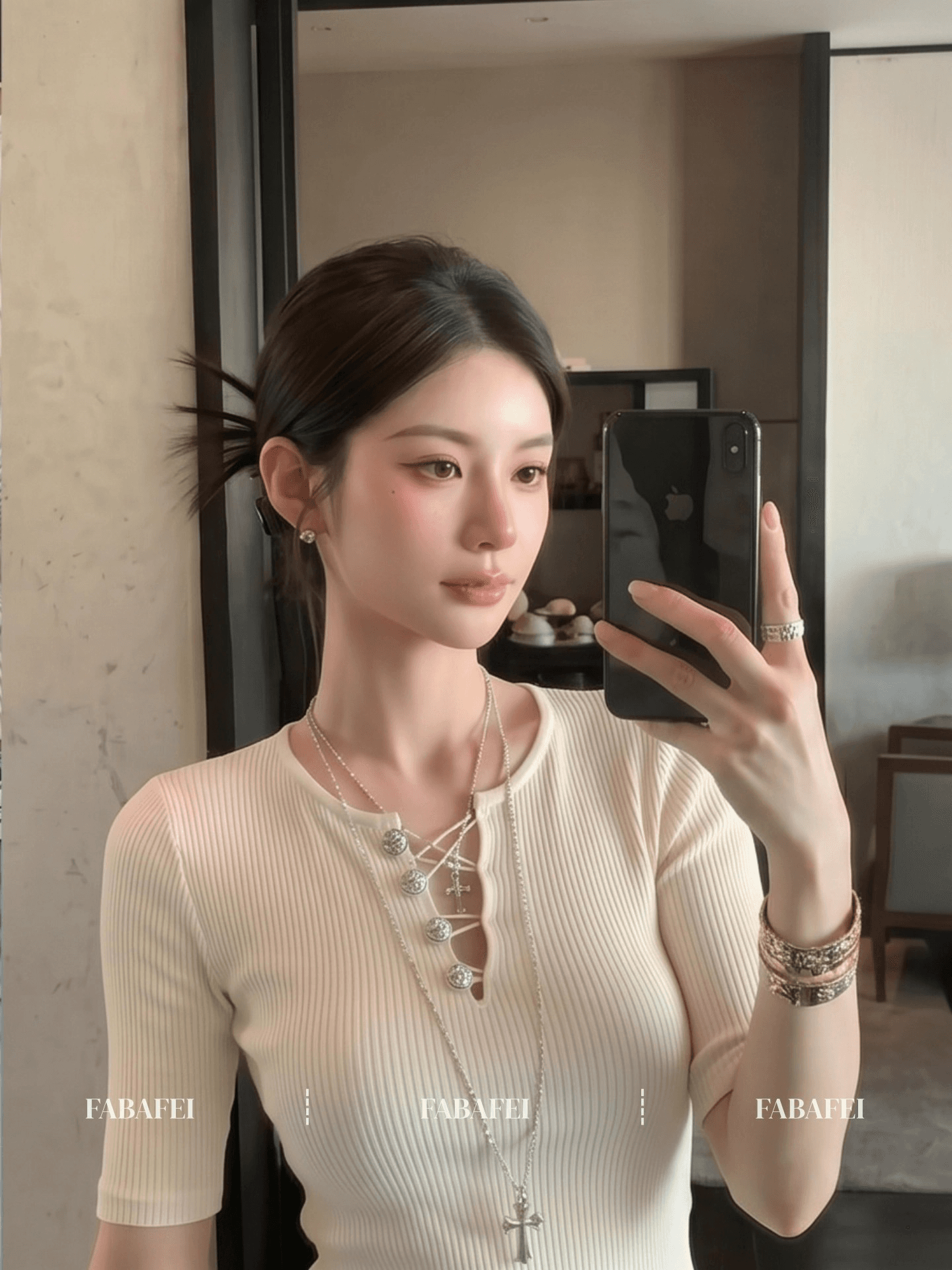 원본 원단 것 디자인 센스 품격 다용도 홀로우 아웃 중간 소매 티셔츠 여성 여름 몸매 가꾸기 슬림해 보이는 섹시함 맨위 상세 이미지 5