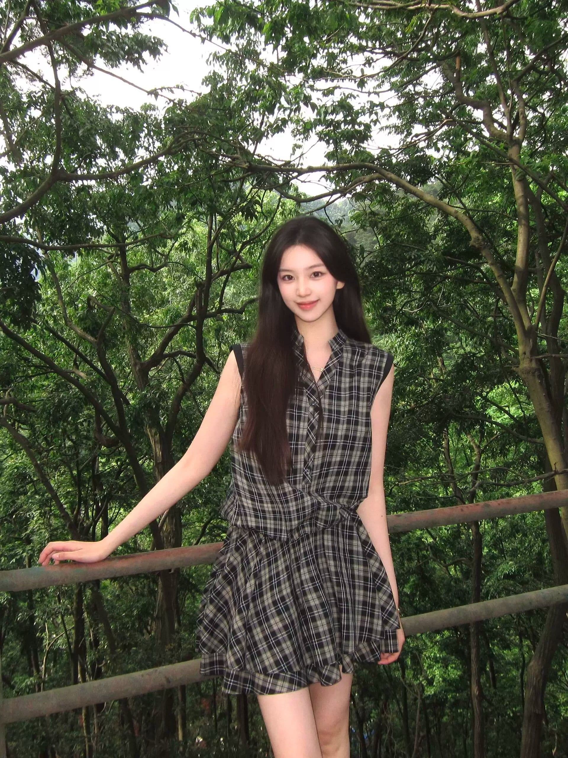 원본 원단 것 레트로 체크무늬 여성 드레스 여름 작은 키 고유 한 아름다운 루즈핏 품격 미니 스커트 상세 이미지 1
