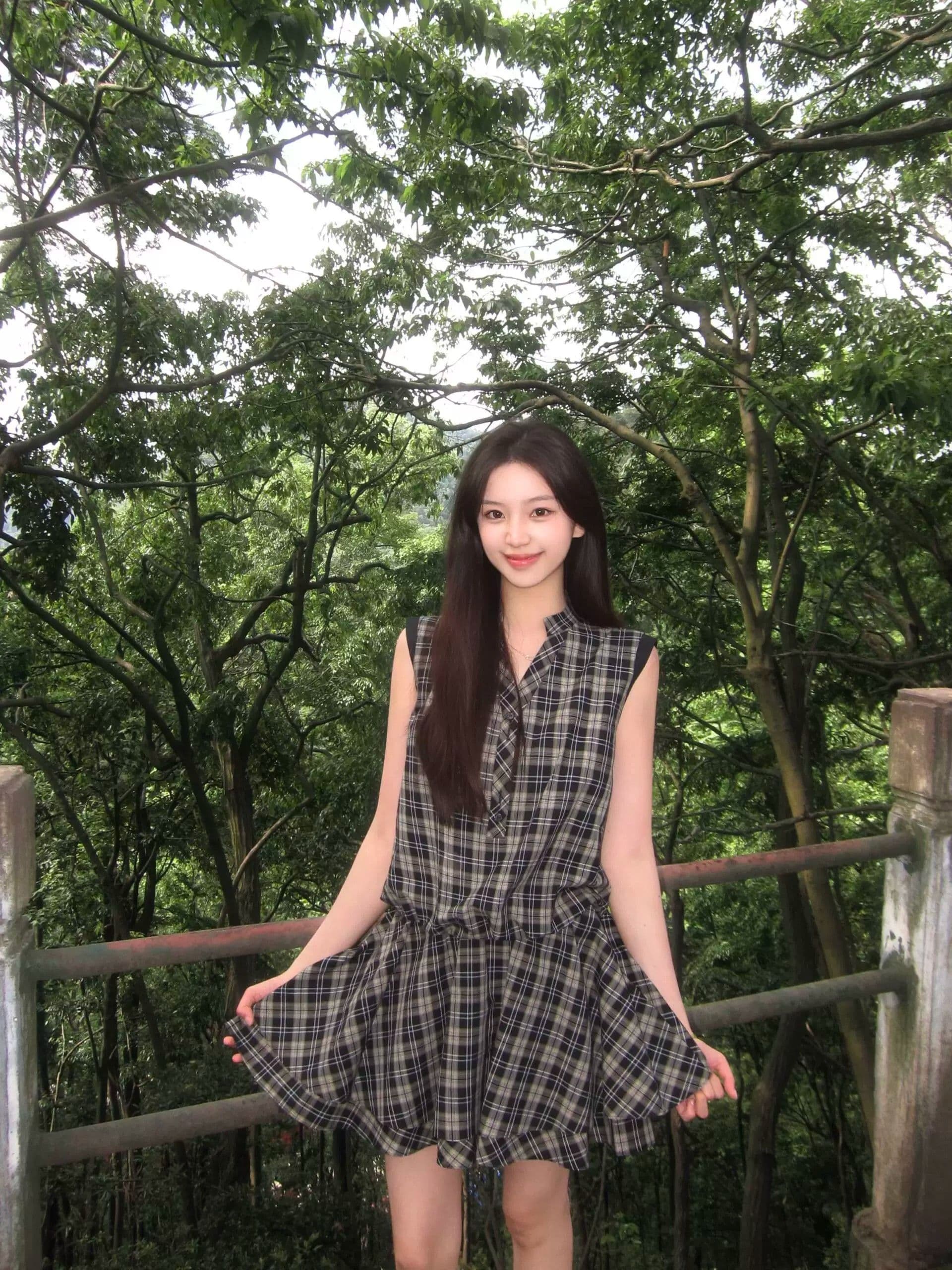 원본 원단 것 레트로 체크무늬 여성 드레스 여름 작은 키 고유 한 아름다운 루즈핏 품격 미니 스커트 상세 이미지 3