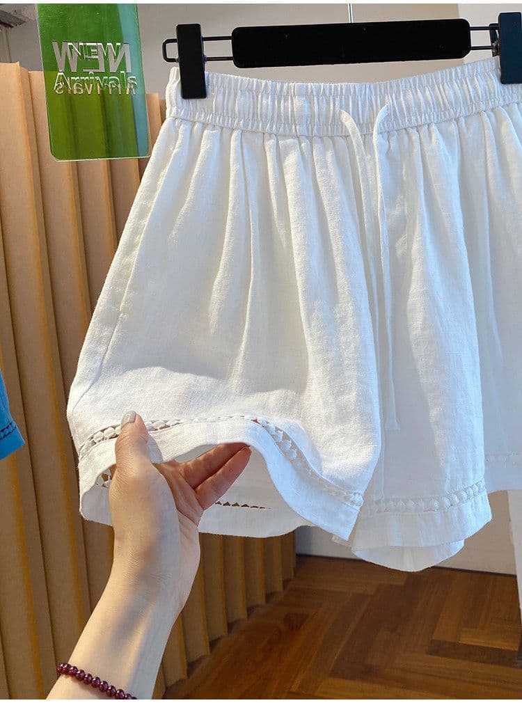 원본 원단 특별 빅 사이즈 300 근 반바지 여성 여름 외출용 루즈핏 캐주얼 와이드 레그 팬츠 통기성 핫 바지 상세 이미지 4