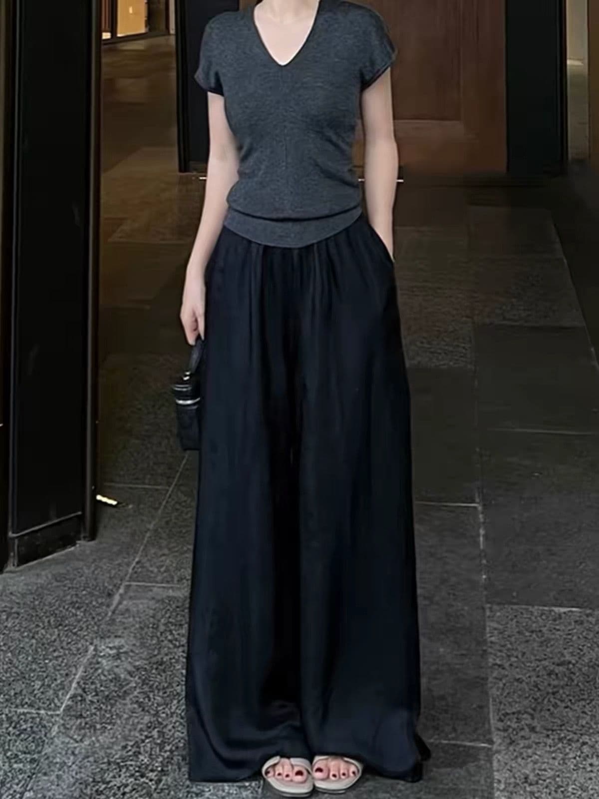 원본 원단 특별 빅 사이즈 300 근 오래된 돈 바람 캐주얼 와이드 레깅스 바지 여름 얇은 스타일 루즈핏 바지 이미지 2
