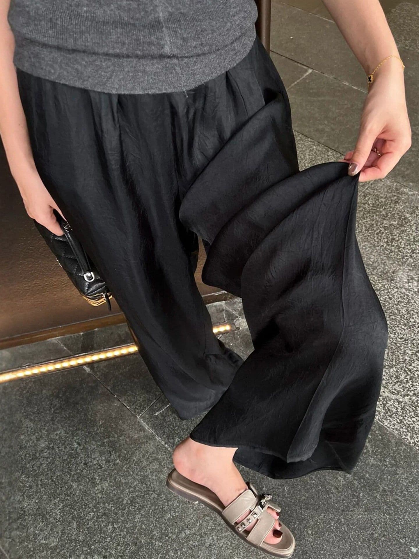 원본 원단 특별 빅 사이즈 300 근 오래된 돈 바람 캐주얼 와이드 레깅스 바지 여름 얇은 스타일 루즈핏 바지 상세 이미지 8