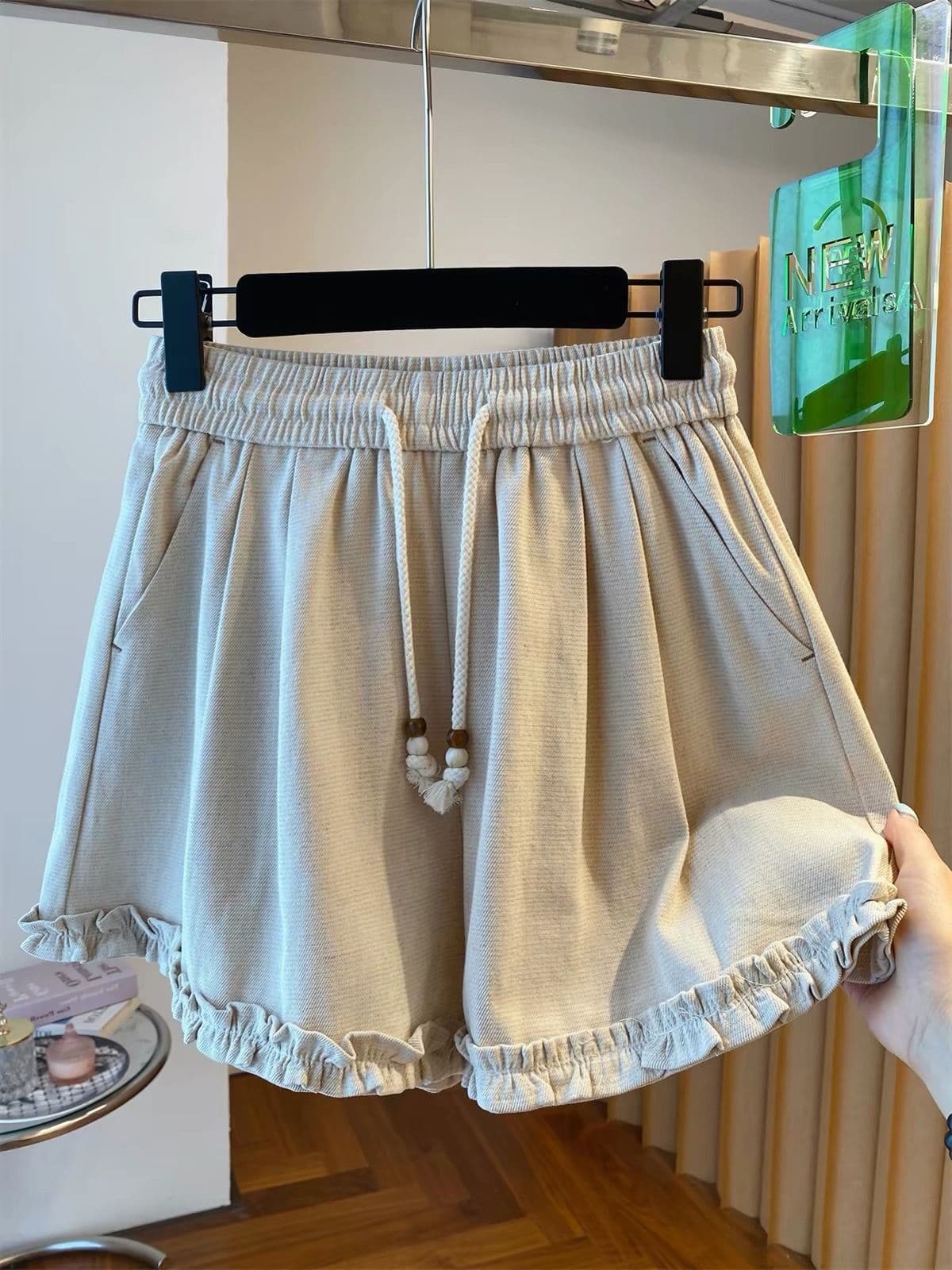 원본 원단 특별 빅 사이즈 300 근 프릴 펌프 로프 캐주얼 반바지 여성 여름 루즈핏 와이드 레그 팬츠 이미지 3
