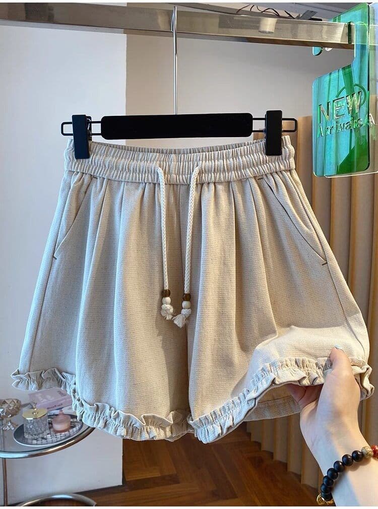 원본 원단 특별 빅 사이즈 300 근 프릴 펌프 로프 캐주얼 반바지 여성 여름 루즈핏 와이드 레그 팬츠 상세 이미지 3