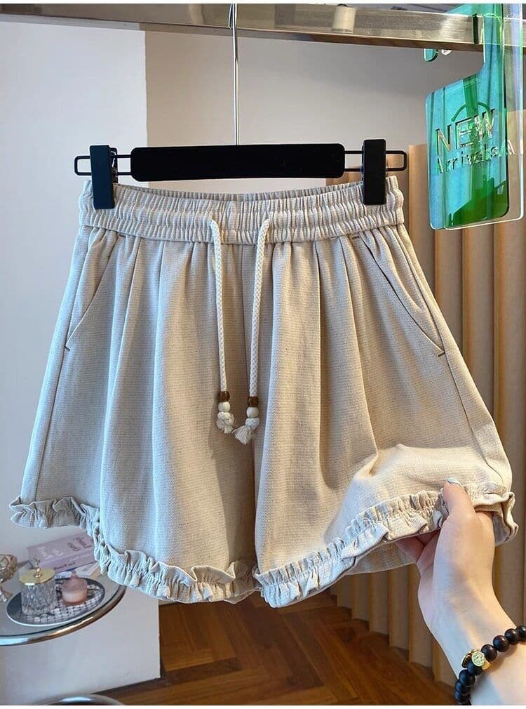 원본 원단 특별 빅 사이즈 300 근 프릴 펌프 로프 캐주얼 반바지 여성 여름 루즈핏 와이드 레그 팬츠 상세 이미지 6