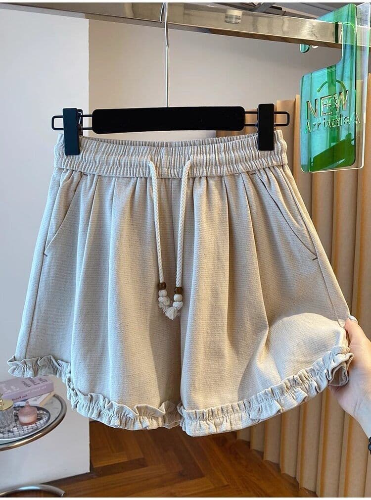 원본 원단 특별 빅 사이즈 300 근 프릴 펌프 로프 캐주얼 반바지 여성 여름 루즈핏 와이드 레그 팬츠 상세 이미지 7
