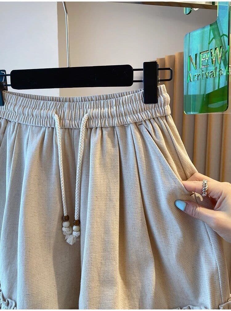 원본 원단 특별 빅 사이즈 300 근 프릴 펌프 로프 캐주얼 반바지 여성 여름 루즈핏 와이드 레그 팬츠 상세 이미지 8