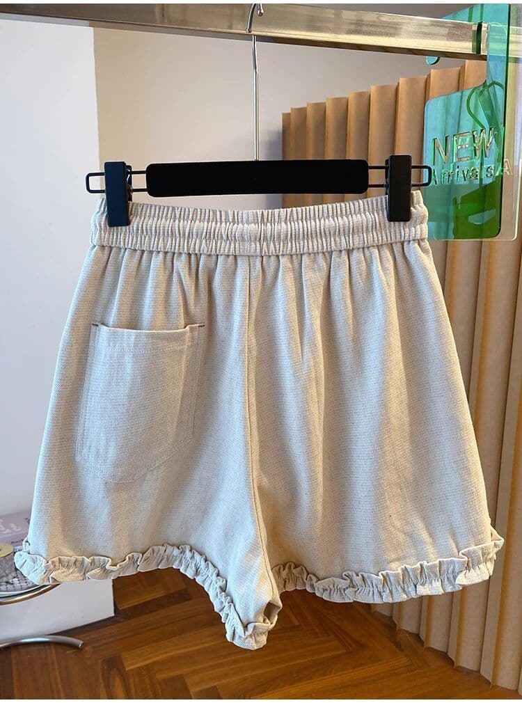 원본 원단 특별 빅 사이즈 300 근 프릴 펌프 로프 캐주얼 반바지 여성 여름 루즈핏 와이드 레그 팬츠 상세 이미지 10