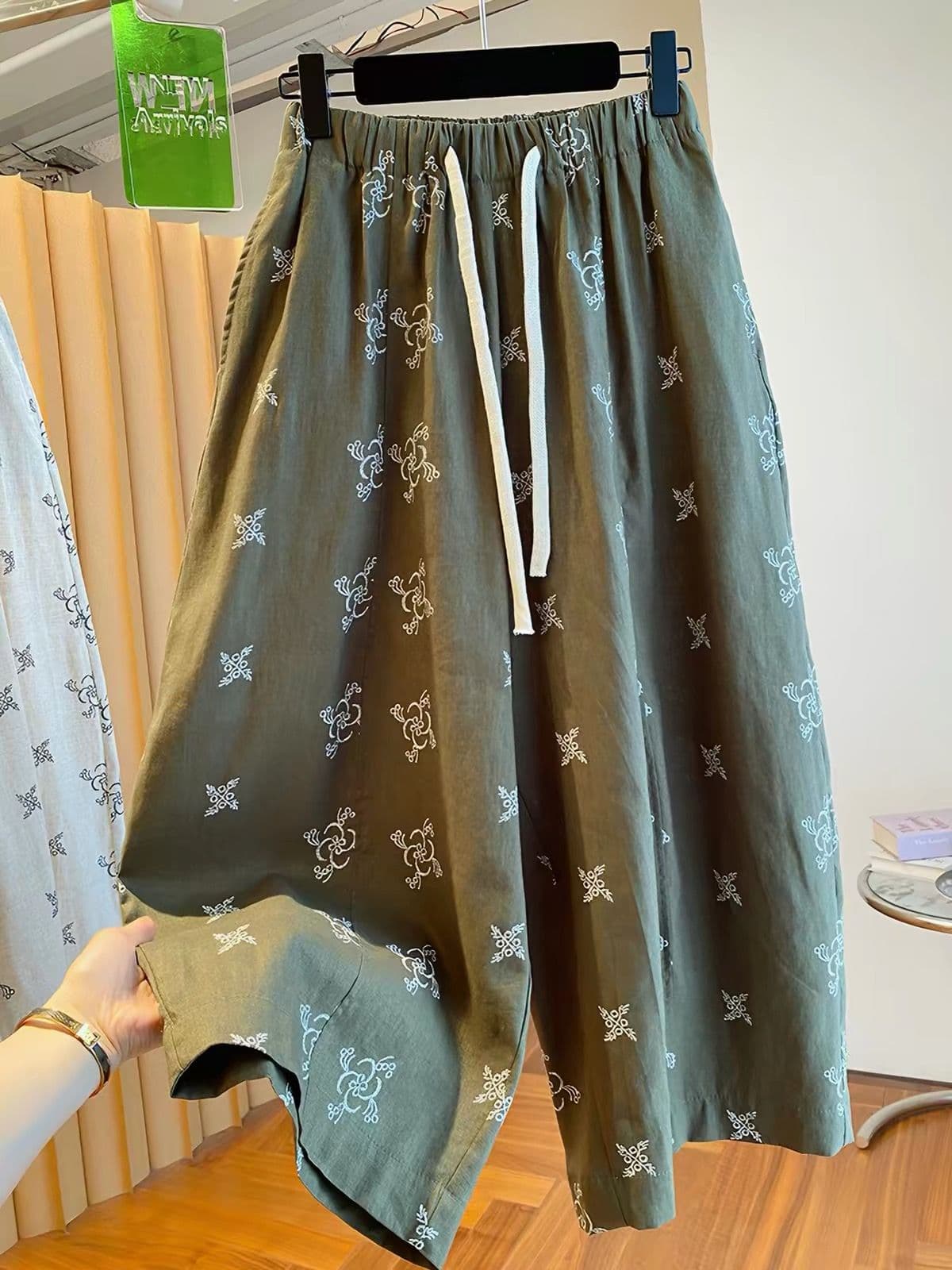원본 원단 특별 빅 사이즈 300 근 레트로 와이드 레깅스 바지 여름 루즈핏 9 포인트 바지 이미지 2