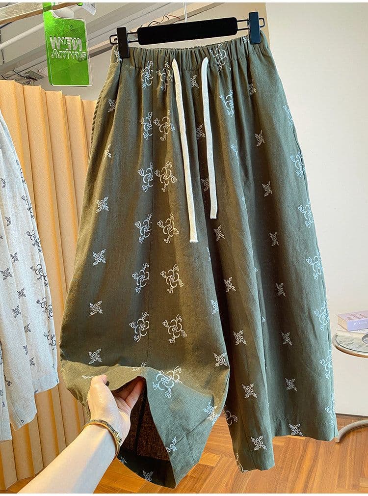 원본 원단 특별 빅 사이즈 300 근 레트로 와이드 레깅스 바지 여름 루즈핏 9 포인트 바지 상세 이미지 4