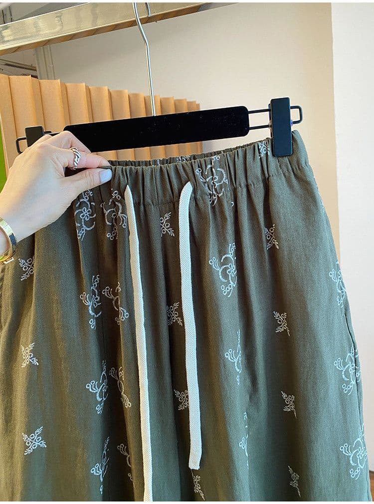 원본 원단 특별 빅 사이즈 300 근 레트로 와이드 레깅스 바지 여름 루즈핏 9 포인트 바지 상세 이미지 7