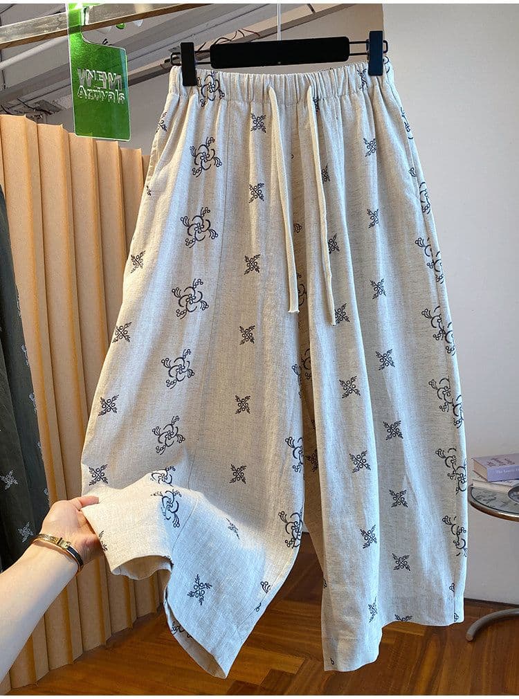 원본 원단 특별 빅 사이즈 300 근 레트로 와이드 레깅스 바지 여름 루즈핏 9 포인트 바지 상세 이미지 15
