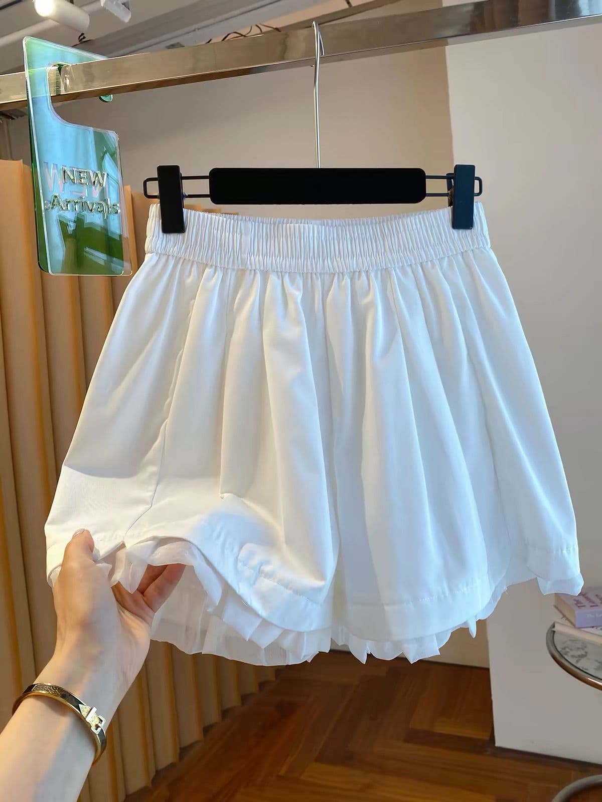 원본 원단 특별 빅 사이즈 300 근 반바지 여성 여름 루즈핏 단어 버전 와이드 레그 팬츠 프릴 핫 바지 이미지 4