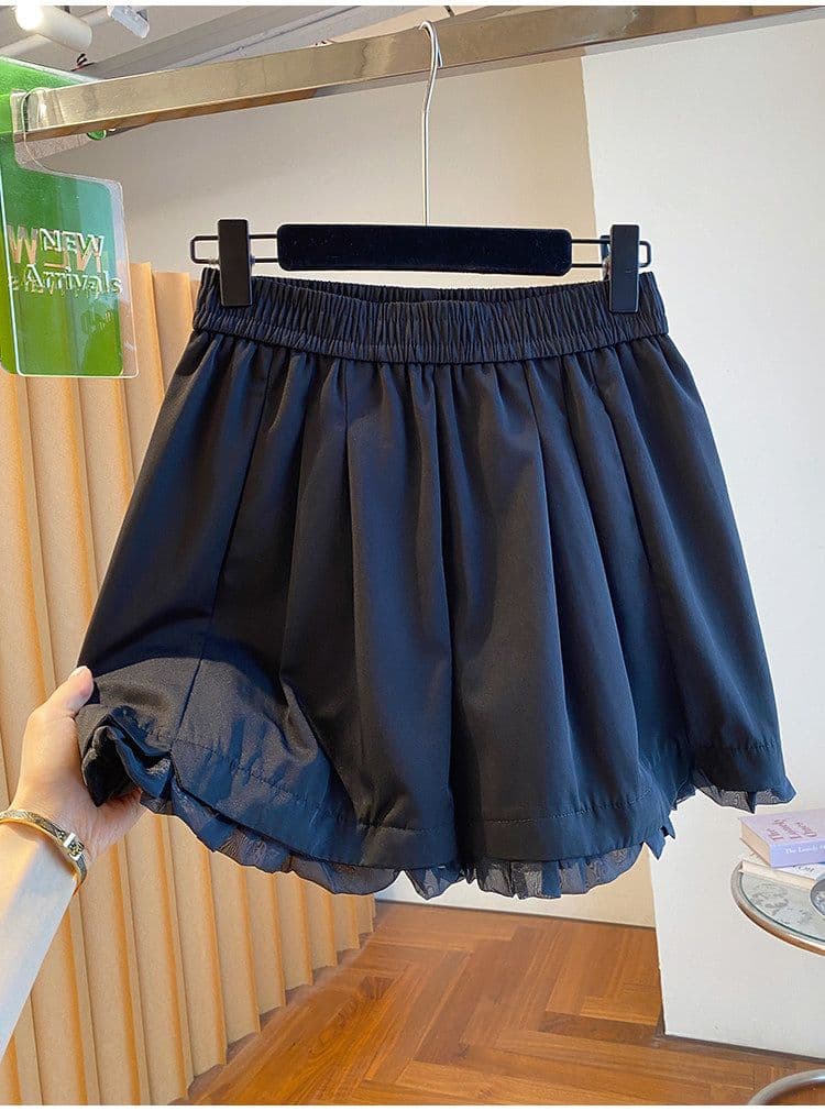원본 원단 특별 빅 사이즈 300 근 반바지 여성 여름 루즈핏 단어 버전 와이드 레그 팬츠 프릴 핫 바지 상세 이미지 6