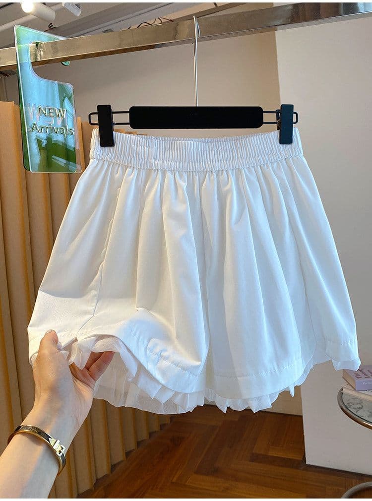 원본 원단 특별 빅 사이즈 300 근 반바지 여성 여름 루즈핏 단어 버전 와이드 레그 팬츠 프릴 핫 바지 상세 이미지 11