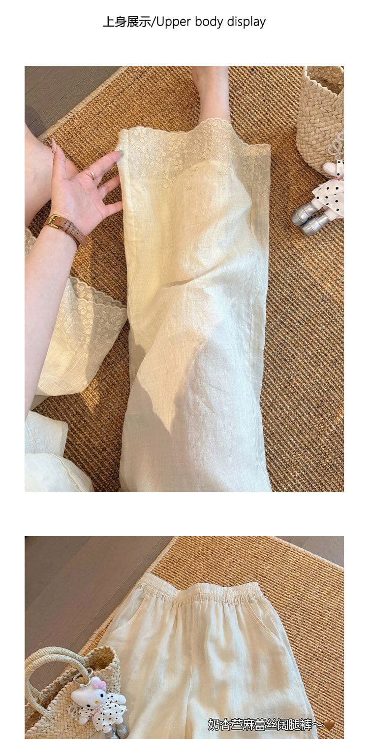 원본 원단 길다 네리 특별 빅 사이즈 300 근 레이스 자수 캐주얼 바지 여성 루즈핏 와이드 레그 팬츠 상세 이미지 3