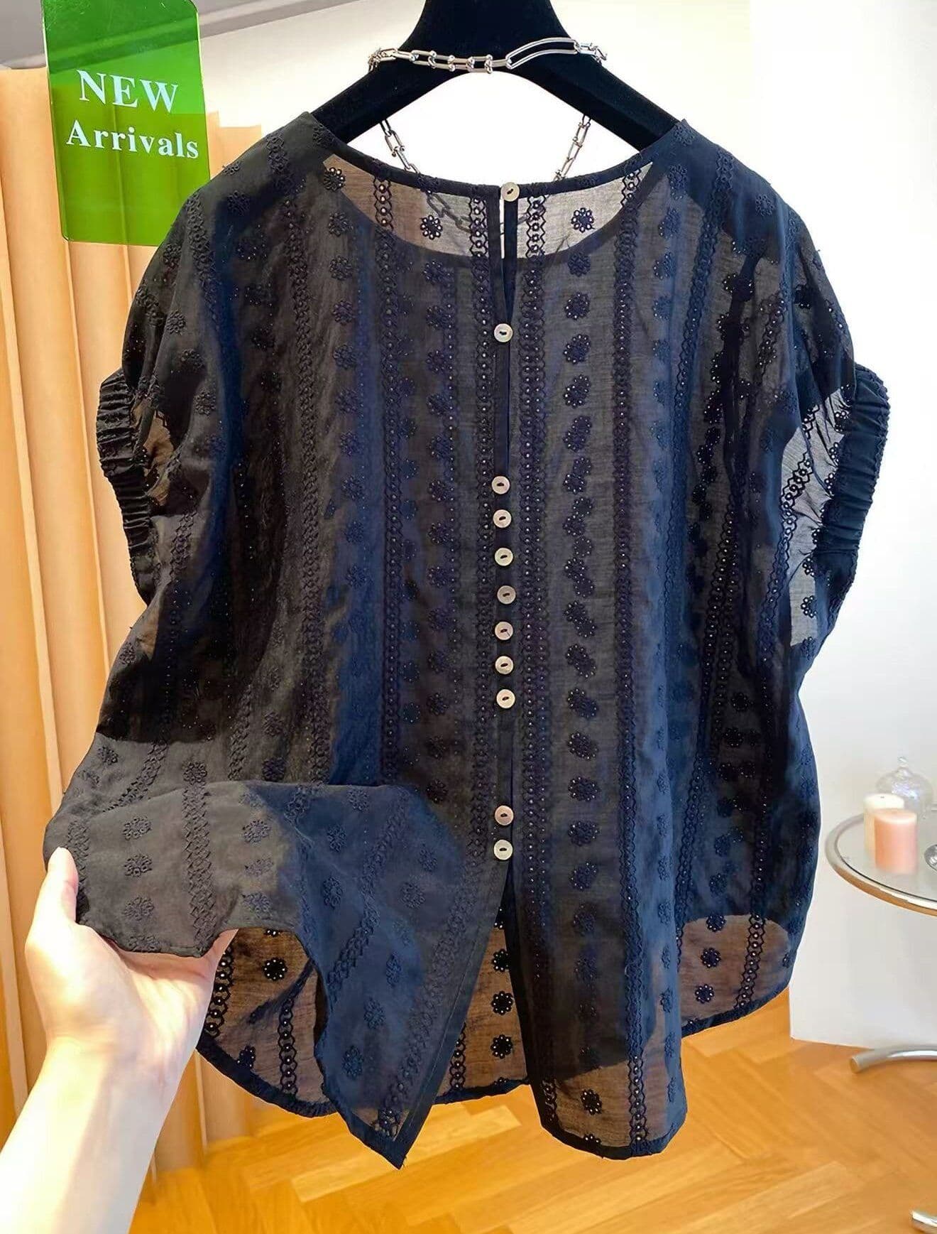 원본 원단 특별 빅 사이즈 300 근 레이스 얇고 가벼운 반팔 여성 셔츠 여름 섹션 루즈핏 티셔츠 상세 이미지 9