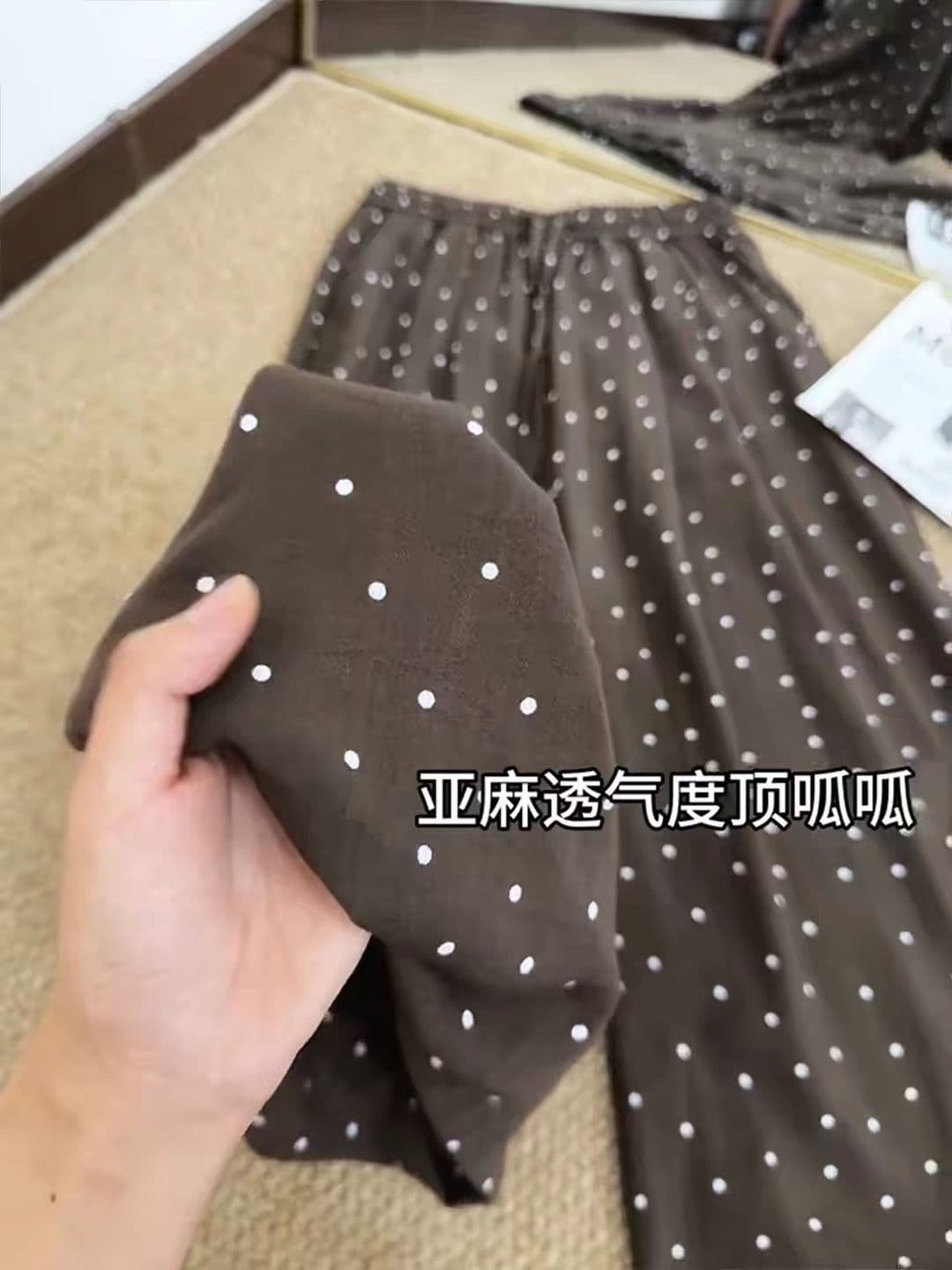 원본 원단 특별 빅 사이즈 300 근 도트 무늬 넓은 다리 길이 바지 여성 여름 얇은 스타일 루즈핏 스트레이트 바닥 청소 바지 상세 이미지 1