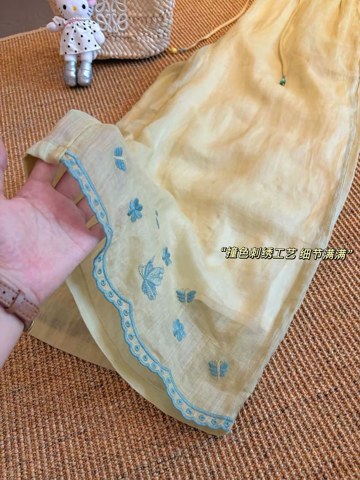 원본 원단 길다 네리 특별 빅 사이즈 300 근 레이스 자수 여름 캐주얼 루즈핏 와이드 레그 팬츠 이미지 3