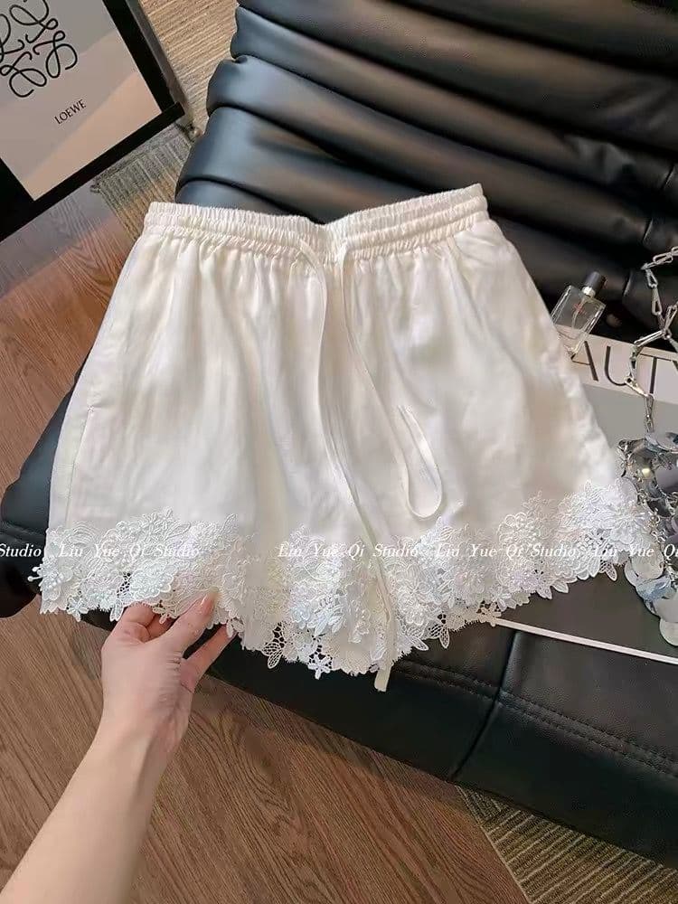 원본 원단 네리 특별 빅 사이즈 300 근 빛 럭셔리 질감 바람 레이스 캐주얼 넓은 다리가 짧다. 바지 여성