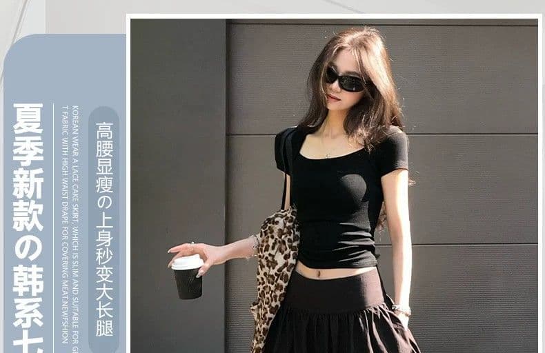검정색 반신 스커트 여성 여름 2026 새로운 하이웨이스트 품격 중간 길이 퍼프 반 스커트 아름다운 한 마디 큰 진자 우산 치마 상세 이미지 1