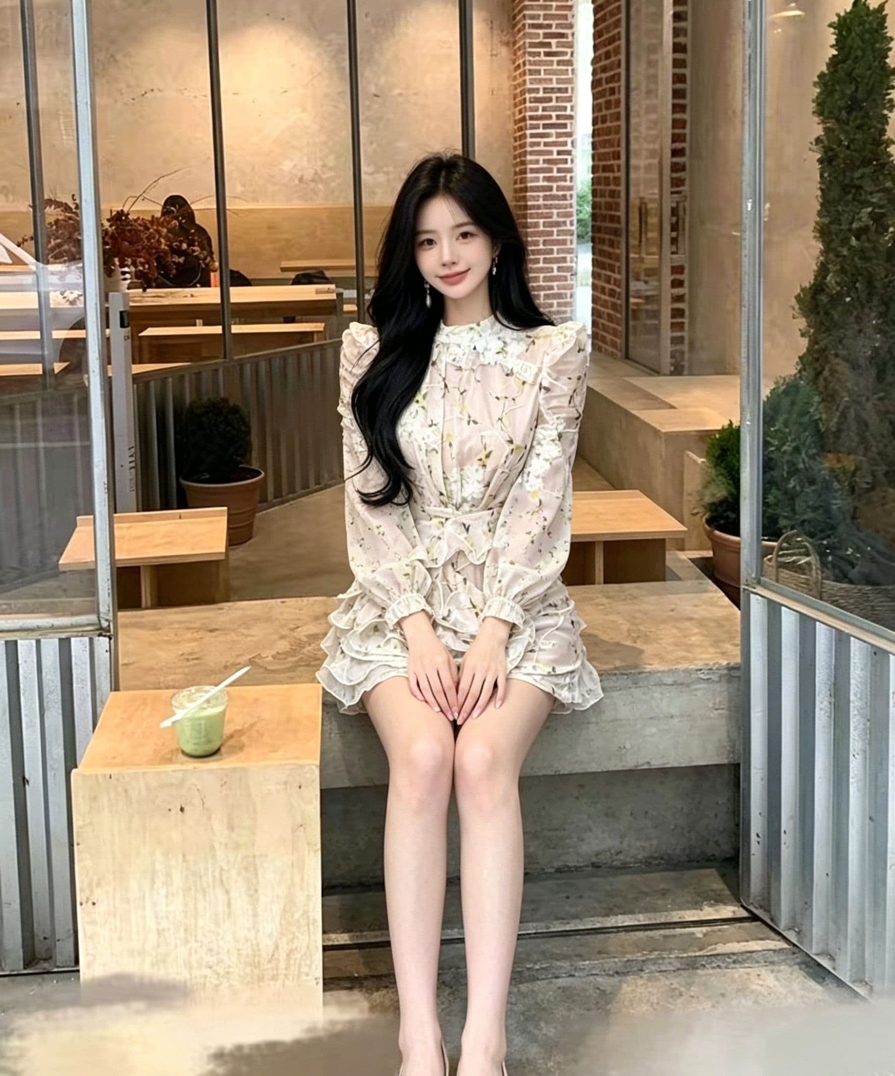 꽃무늬 긴팔 여성 드레스 허리 수축 다중 레이어 연꽃 잎 미니 스커트 섹시함 순수한 욕망 매운맛 슬림해 보이는 데이트 타이트 스커트 꽃무늬 치마 상세 이미지 2