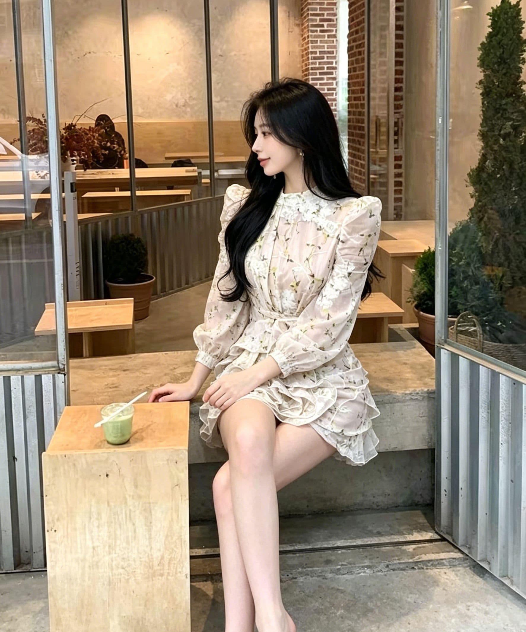 꽃무늬 긴팔 여성 드레스 허리 수축 다중 레이어 연꽃 잎 미니 스커트 섹시함 순수한 욕망 매운맛 슬림해 보이는 데이트 타이트 스커트 꽃무늬 치마 상세 이미지 3
