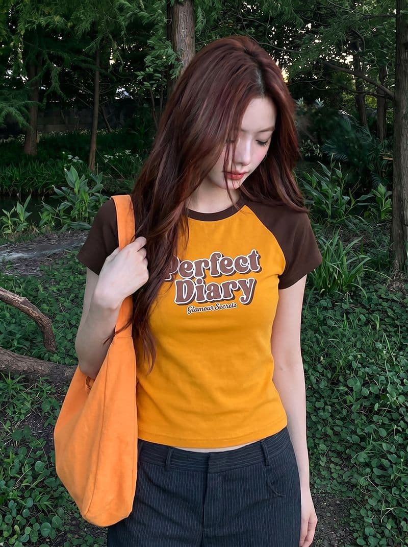 반팔 티셔츠 여성 의류 여름 새로운 디자인 센스 몸매 가꾸기 슬림해 보이는 배색 삽입 어깨 소매 라운드 넥 맨위 이미지 3
