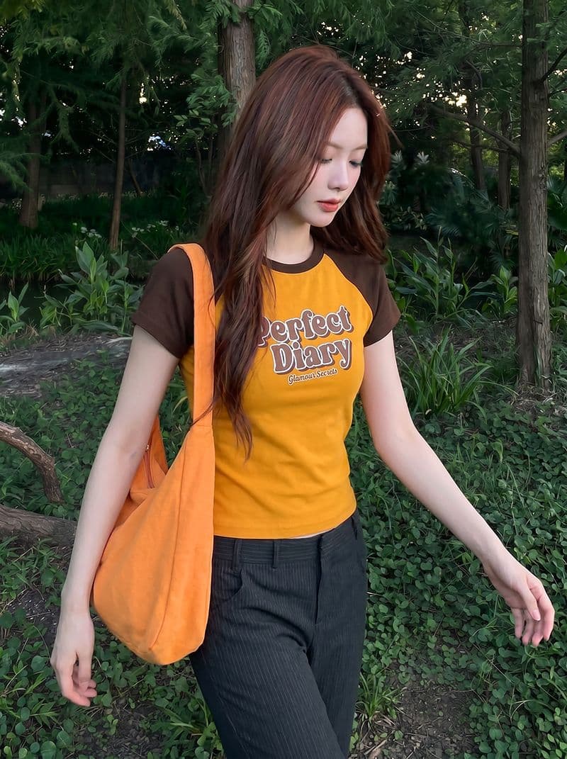 반팔 티셔츠 여성 의류 여름 새로운 디자인 센스 몸매 가꾸기 슬림해 보이는 배색 삽입 어깨 소매 라운드 넥 맨위 상세 이미지 7