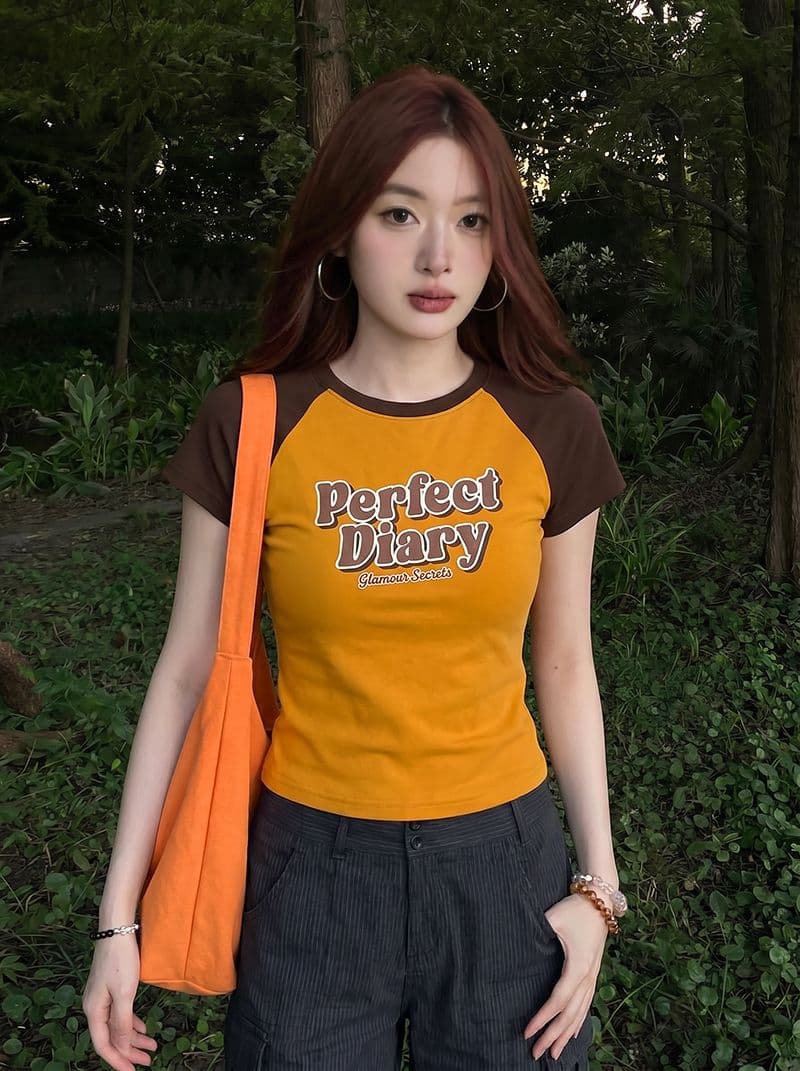 반팔 티셔츠 여성 의류 여름 새로운 디자인 센스 몸매 가꾸기 슬림해 보이는 배색 삽입 어깨 소매 라운드 넥 맨위 상세 이미지 10