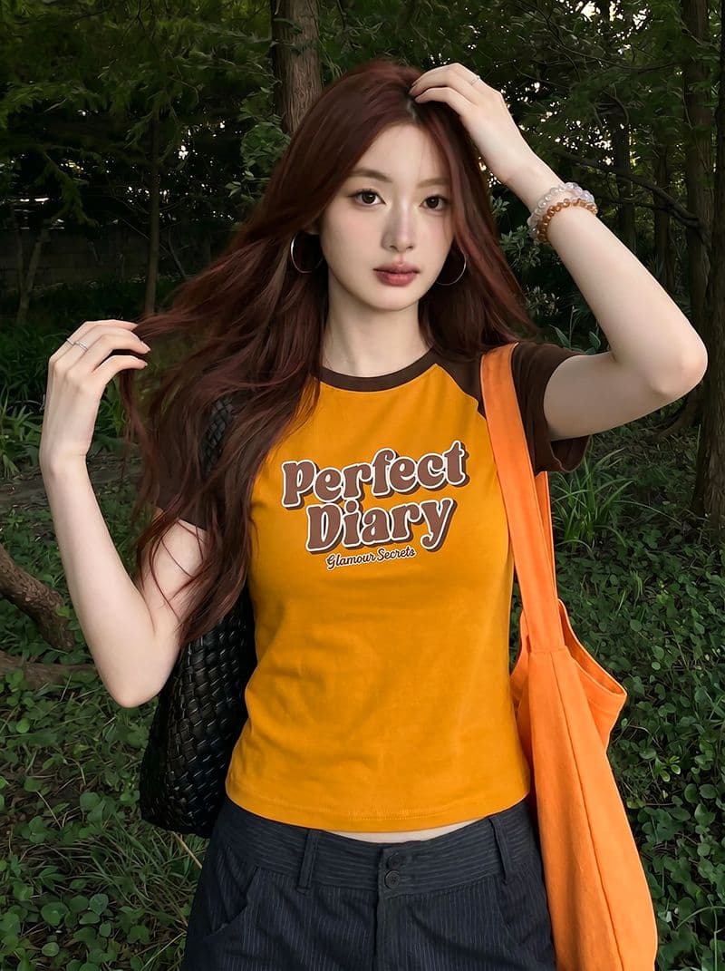 반팔 티셔츠 여성 의류 여름 새로운 디자인 센스 몸매 가꾸기 슬림해 보이는 배색 삽입 어깨 소매 라운드 넥 맨위 상세 이미지 11