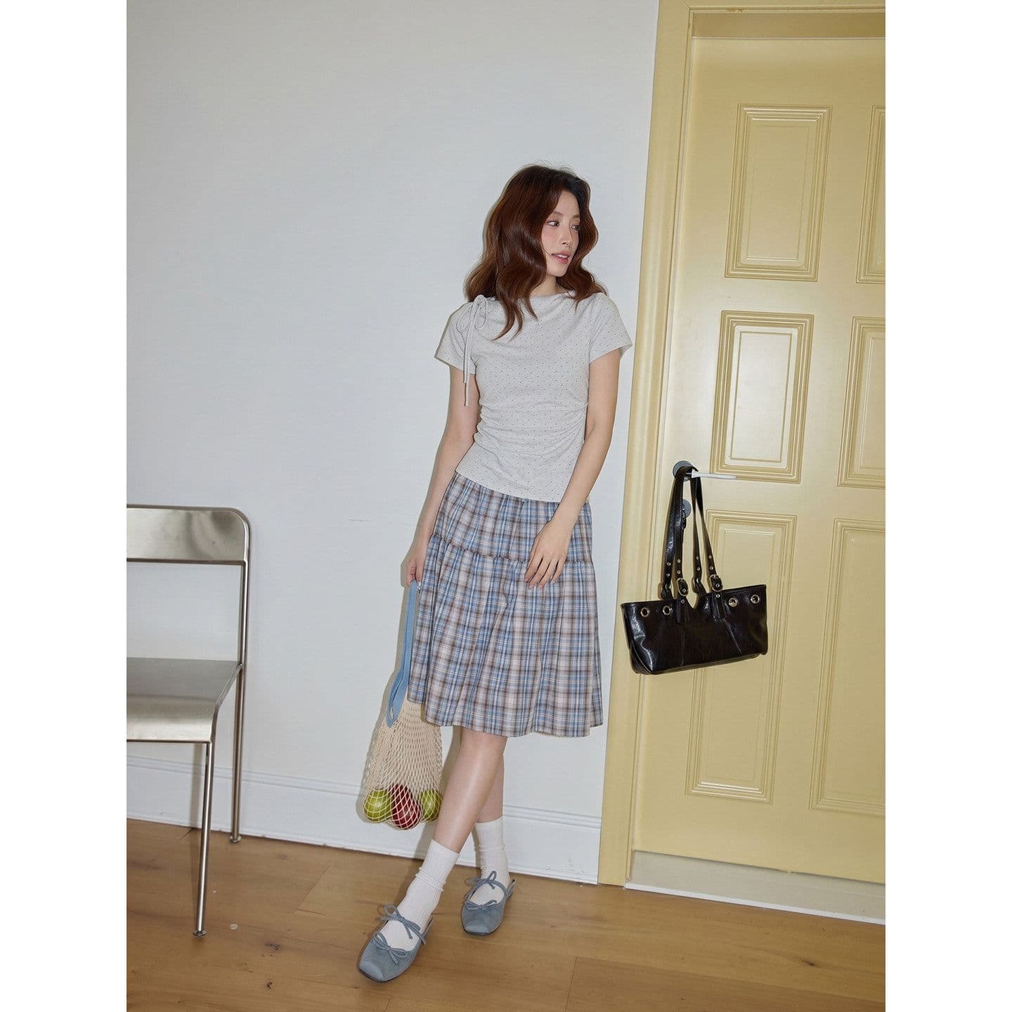 반팔 티셔츠 여성 의류 여름 새로운 트렌디 한 부서 디자인 센스 도트 무늬 몸매 가꾸기 슬림해 보이는 라운드 넥 맨위 상세 이미지 5