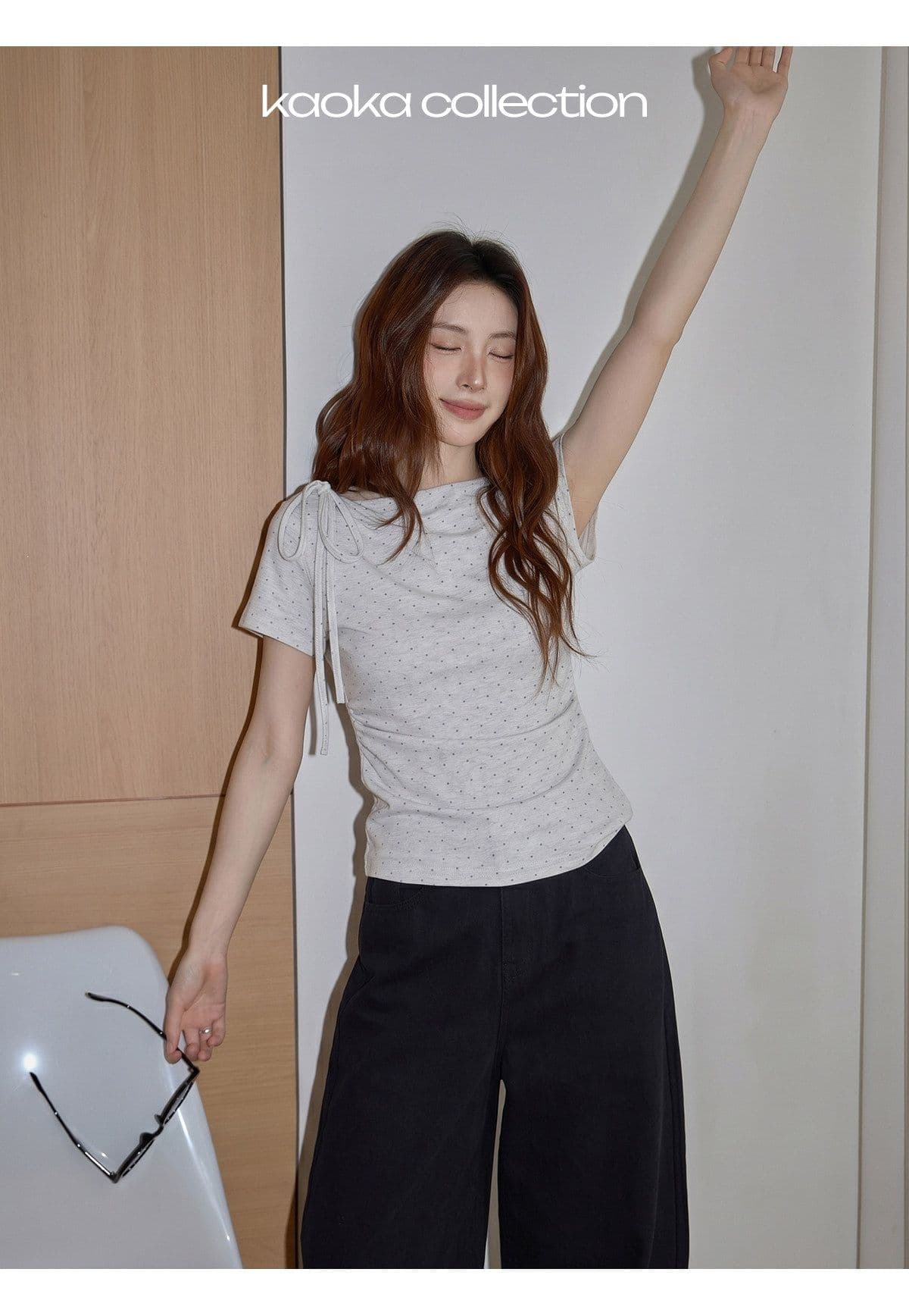반팔 티셔츠 여성 의류 여름 새로운 트렌디 한 부서 디자인 센스 도트 무늬 몸매 가꾸기 슬림해 보이는 라운드 넥 맨위 상세 이미지 19