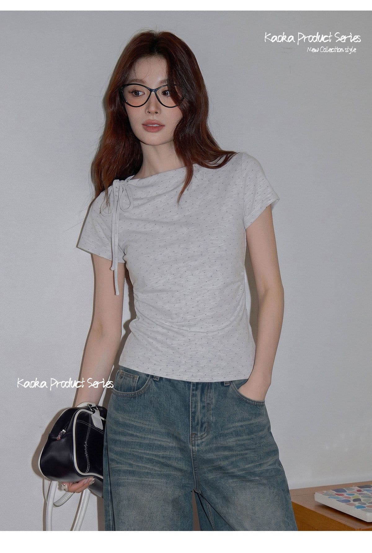 반팔 티셔츠 여성 의류 여름 새로운 트렌디 한 부서 디자인 센스 도트 무늬 몸매 가꾸기 슬림해 보이는 라운드 넥 맨위 상세 이미지 23