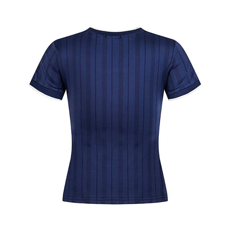 반팔 티셔츠 여성 의류 여름 새로운 몸매 가꾸기 트렌디 스트라이프 운동 바람 아메리칸 레트로 저지 V넥 맨위 상세 이미지 5