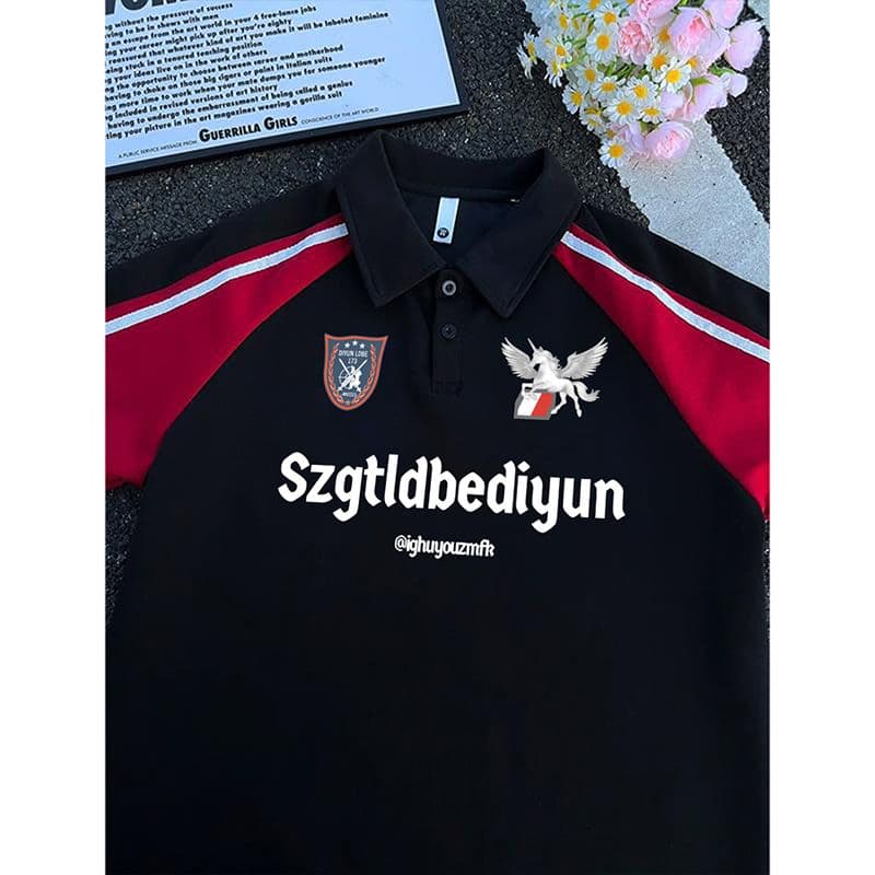남자 바 면 반팔 티셔츠 남녀 커플룩 여름 한 부서 루즈핏 삽입 어깨 소매 POLO 칼라 맨위 상세 이미지 4
