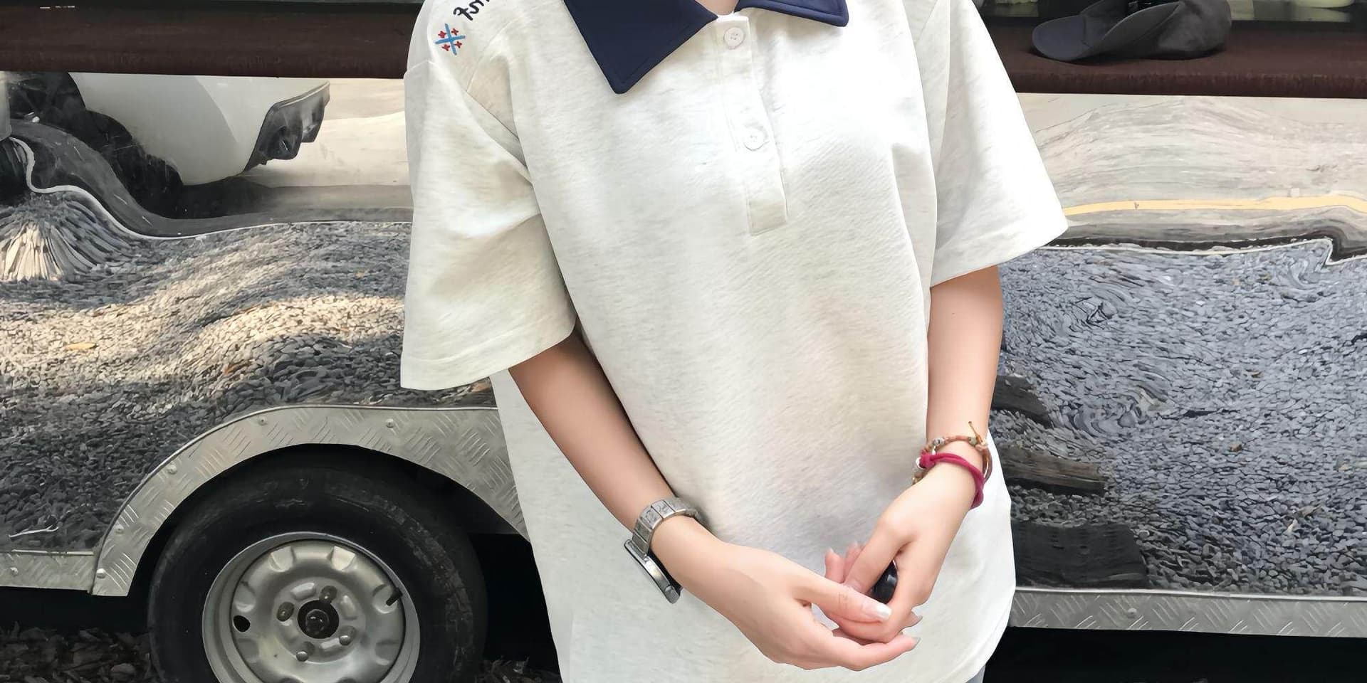 210 그램 눈꽃 구슬 그라운드 반팔 티셔츠 남녀 커플룩 여름 자수 배색 POLO 칼라 맨위 상세 이미지 25