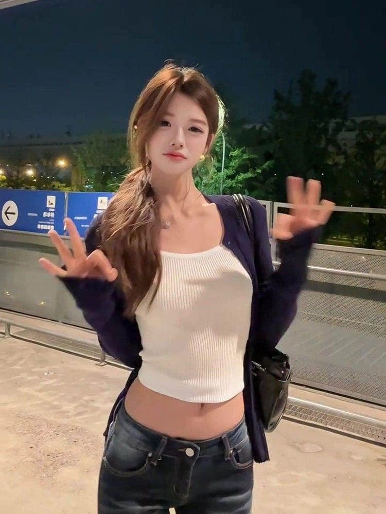 한 부서 chic 느긋한 바람 이른 봄 다용도 니트 오픈 가디건 캐미솔 투피스 세트 맨위 2026 재킷 새로운 상세 이미지 3