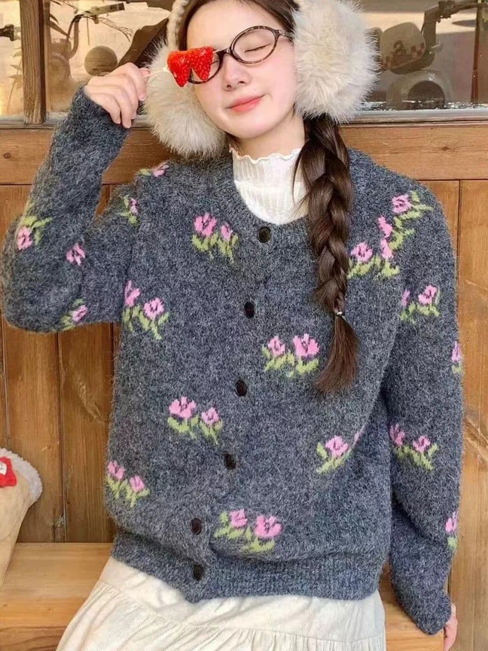 양 타조 울 가을 스웨터 코트 여성 셔츠 여성 한국 스타일 루즈핏 슬림해 보이는 품격 라운드 넥 단추 니트 오픈 가디건 이미지 4