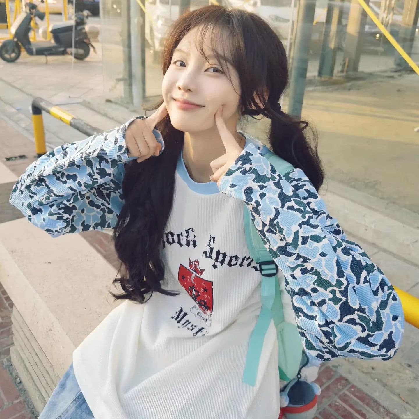 원본 솜씨 후아 남편 그리드 원단 긴팔 티셔츠 여성 이미지 2