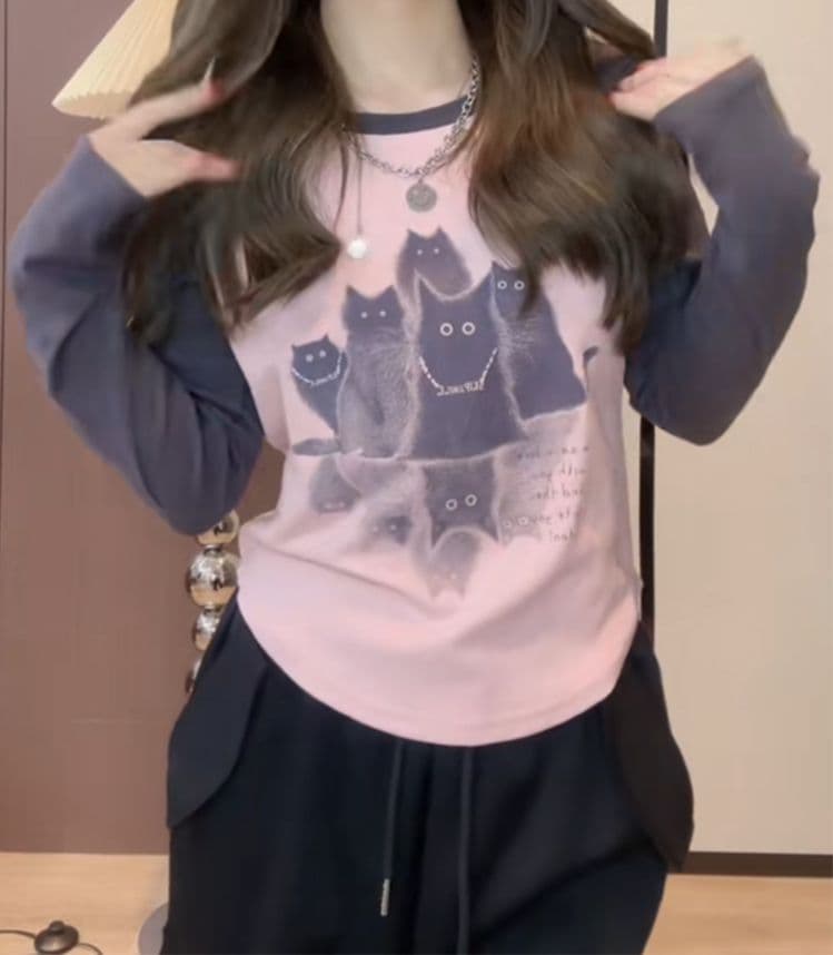 40 순면 리브 92 면 8 암모니아 Lun 디자인 센스 배색 삽입 어깨 자르다 긴팔 티셔츠 상세 이미지 7