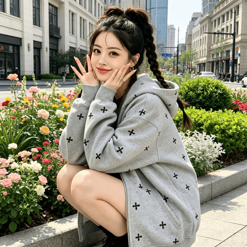 아메리칸 조수 브랜드 남녀 회색 후드 티 스웨터 여성 가을 2026 새로운 루즈핏 느긋한 바람 작은 대중 카디건 코트 상세 이미지 7
