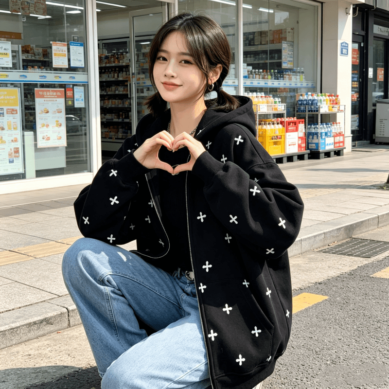 아메리칸 조수 브랜드 남녀 회색 후드 티 스웨터 여성 가을 2026 새로운 루즈핏 느긋한 바람 작은 대중 카디건 코트 상세 이미지 14
