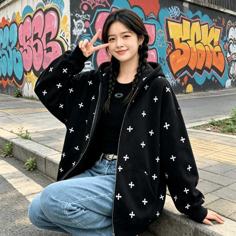 아메리칸 조수 브랜드 남녀 회색 후드 티 스웨터 여성 가을 2026 새로운 루즈핏 느긋한 바람 작은 대중 카디건 코트 상세 이미지 19